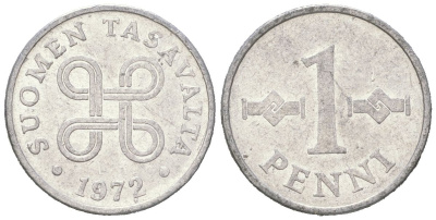 Финляндия 1 пенни 1972 KM 44a алюминий 4618-217