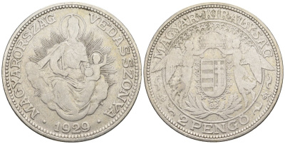 Венгрия 2 пенге 1929 Венгерская мадонна KM 511 серебро 87-816