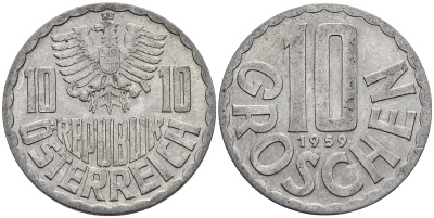 Австрия 10 грошей 1959 KM 2878 алюминий 4548-234