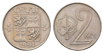 Чехословакия 2 кроны 1991 KM 148 медно-никель 3336-1133