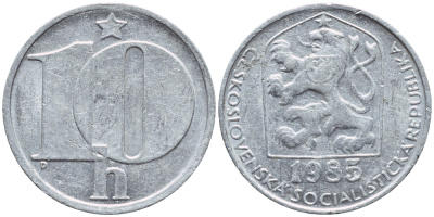 ЧЕХОСЛОВАКИЯ 10 ГЕЛЛЕРОВ 1985 СОЦИАЛИСТИЧЕСКАЯ РЕСПУБЛИКА KM 80 алюминий 4396-564