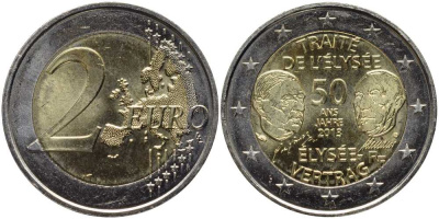 Франция 2 евро 2013 50 лет подписания "Елисейского договора" KM 2094 биметалл UNC 4112-331