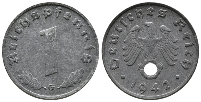 ГЕРМАНИЯ 1 РЕЙХСПФЕННИГ 1942 G KM 97, J. 369 цинк 39-1221