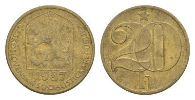 Чехословакия 20 геллеров 1987 KM 74 латунь 4516-367