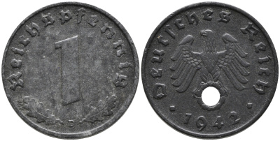 ГЕРМАНИЯ 1 РЕЙХСПФЕННИГ 1942 D KM 97, J.369 цинк 96-737