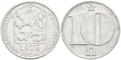 ЧЕХОСЛОВАКИЯ 10 ГЕЛЛЕРОВ 1976 СОЦИАЛИСТИЧЕСКАЯ РЕСПУБЛИКА KM 80 алюминий 44-1029