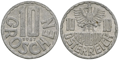 Австрия 10 грошей 1967 KM 2878 алюминий 4135-243