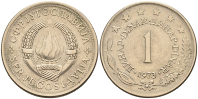 Югославия 1 динар 1973 KM 59 медь никель цинк 4582-933