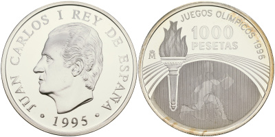 Испания 1000 песет 1995 XXVI олимпийские игры в Атланте 1996 года KM 952 серебро PROOF 1066-2-32