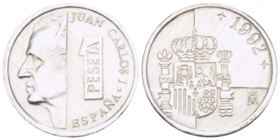 ИСПАНИЯ 1 ПЕСЕТА 1992 ХУАН КАРЛОС I (1975-) KM 832 алюминий 3955-419