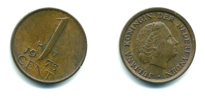 НИДЕРЛАНДЫ 1 ЦЕНТ 1975 ЮЛИАНА KM 180 бронза 76-316