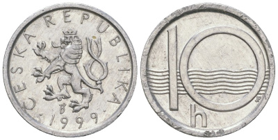 Чехия 10 геллеров 1999 b’ KM 6 алюминий aUNC 4532-757