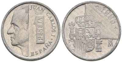 Испания 1 песета 1995 M, Хуан Карлос I (1975-2014) KM 832 алюминий 4602-1159