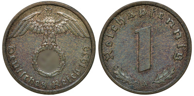 ГЕРМАНИЯ 1 РЕЙХСПФЕННИГ 1939 A J 361, KM 89 бронза 72-1633