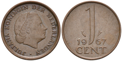 Нидерланды 1 цент 1967 Юлиана (1948-1980) КМ 180 бронза    4602-461