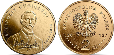 Польша 2 злотых 2013 MW, 100 лет со дня рождения Хиполит Цегельский KM 880 нордик UNC 4676-1044