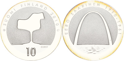 Финляндия 10 евро 2010 Элиэль Сааринен, архитектор KM 151 серебро  PROOF 11-266-31