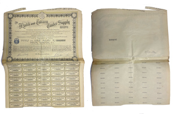 Португалия, The Match and Tobacco Timber Supply Company акция в 1 фунт 1924 45 купонов бумага 49-3-1-1