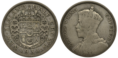 Новая Зеландия 1/2 кроны 1934 Георг V (1910-1936) KM 5 серебро 272-723