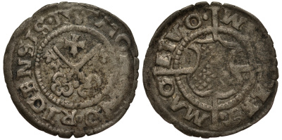 Рига 1 шиллинг (шеляг) 1533 Вальтер фон Плеттенберг (1494-1535), вес 1,07 гр. Neumann 231, Haljak 18 серебро 1516-843