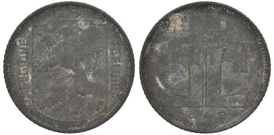 Бельгия 1 франк 1942 Леопольд III, Belgique-Belgie KM 127 цинк 4163-145