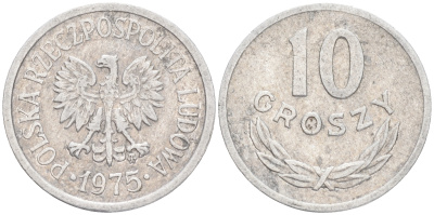 ПОЛЬША 10 ГРОШЕЙ 1975 MW KM АА47 алюминий 4528-227