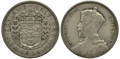 Новая Зеландия 1/2 кроны 1934 Георг V (1910-1936) KM 5 серебро 272-811