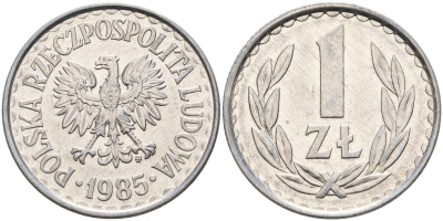 Польша 1 злотый 1985 MW, Народная Республика KM 49.1, Parchimowicz 213x алюминий    4161-216