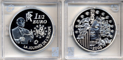 Франция 1 1/2 евро 2006 Декларация Шумана, день Европы 9 мая 1950 года KM 2037 серебро PROOF 5-3-1-51