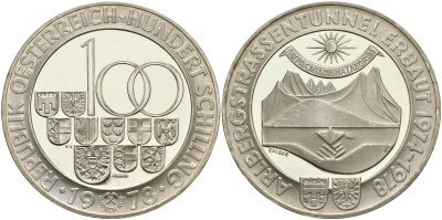 Австрия 100 шиллингов 1978 открытие Арльбергского тоннеля KM 2941 серебро PROOF 02-222-11