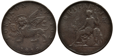Греция, Ионические острова 1 обол 1819 Британская администрация (1809-1863) KM 32 медь 1524-1314