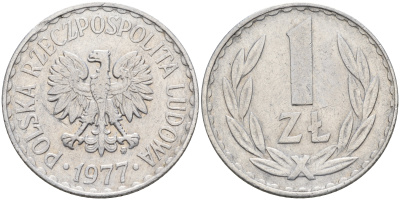 Польша 1 злотый 1977 MW KM 49.1 алюминий    4161-135