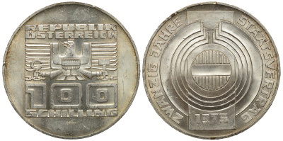 Австрия 100 шиллингов 1975 20 лет Декларации о независимости Австрии KM 2924 серебро 413-4421