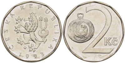 Чехия 2 кроны 1993 KM 9 сталь плакированная никелем 67-513