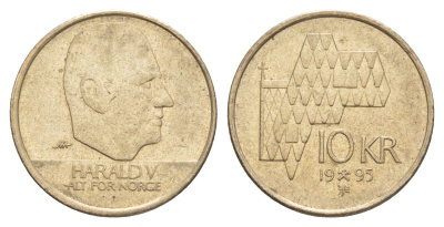 Норвегия 10 крон 1995 Харальд V (1991-) KM 457 никель латунь 4635-811