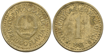 Югославия 1 динар 1983 KM 86 никель латунь 85-543
