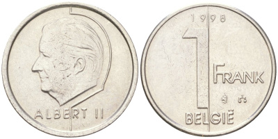Бельгия 1 франк 1998 Belgie, Альберт II (1993-2013) KM 188 сталь плакированная никель 4614-137