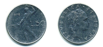 ИТАЛИЯ 50 ЛИР 1978 R, БОГ ОГНЯ ВУЛКАН У НАКОВАЛЬНИ KM 95.1 нержавеющая сталь 59-623