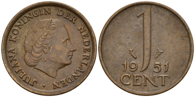 Нидерланды 1 цент 1950 Юлиана (1949-1980) KM 180 бронза    4598-144