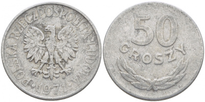 ПОЛЬША 50 ГРОШЕЙ 1971 MW KM 48.1 алюминий 4448-1243