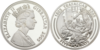 Гибралтар 5 фунтов 2005 Трафальгарское сражение, помощь умирающему серебро PROOF 1095-1-63