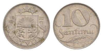 Латвия 10 сантимов 1922 год-тип KM 4 никель 4658-1227