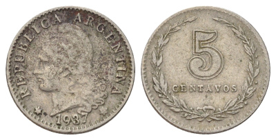 Аргентина 5 сентаво 1937 KM 34 медно-никель 44-1061