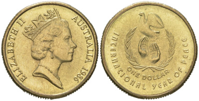 Австралия 1 доллар 1986 Международный год мира KM 87 алюминиевая бронза UNC 4620-656