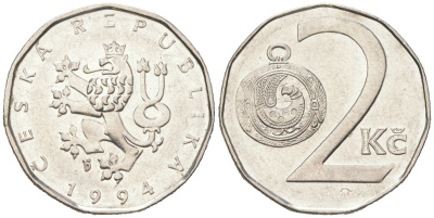 Чехия 2 кроны 1994 KM 9 сталь плакированная никелем aUNC 192-627