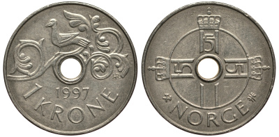 Норвегия 1 крона 1997 Харальд V (1992- ) KM 462 медно-никель 4182-235