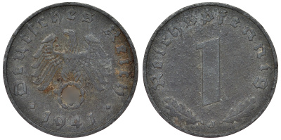 Германия 1 рейхспфенниг 1941 J KM 97, J. 369 цинк 4124-219