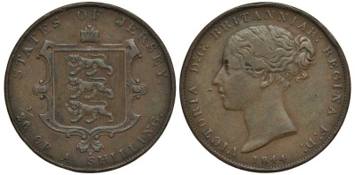 Джерси 1/26 шиллинга 1844 Виктория (1837-1901) KM 2 медь 650-643