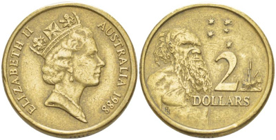 Австралия 2 доллара 1988 абориген, Елизавета II (1953-) KM 101 алюминиевая бронза 4544-226