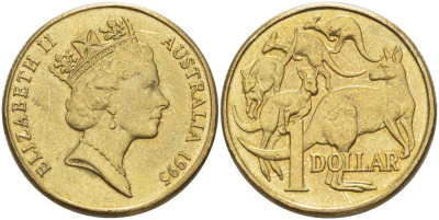 Австралия 1 доллар 1995 Елизавета II (1952-2022), кенгуру KM 84 алюминиевая бронза 4395-1021